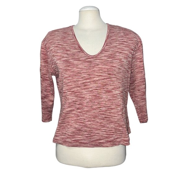 New York & Company Womens Pink Striped V-Neck Top 3/4 Sleeve Relaxed Fit XL 100% - Picture 1 of 7